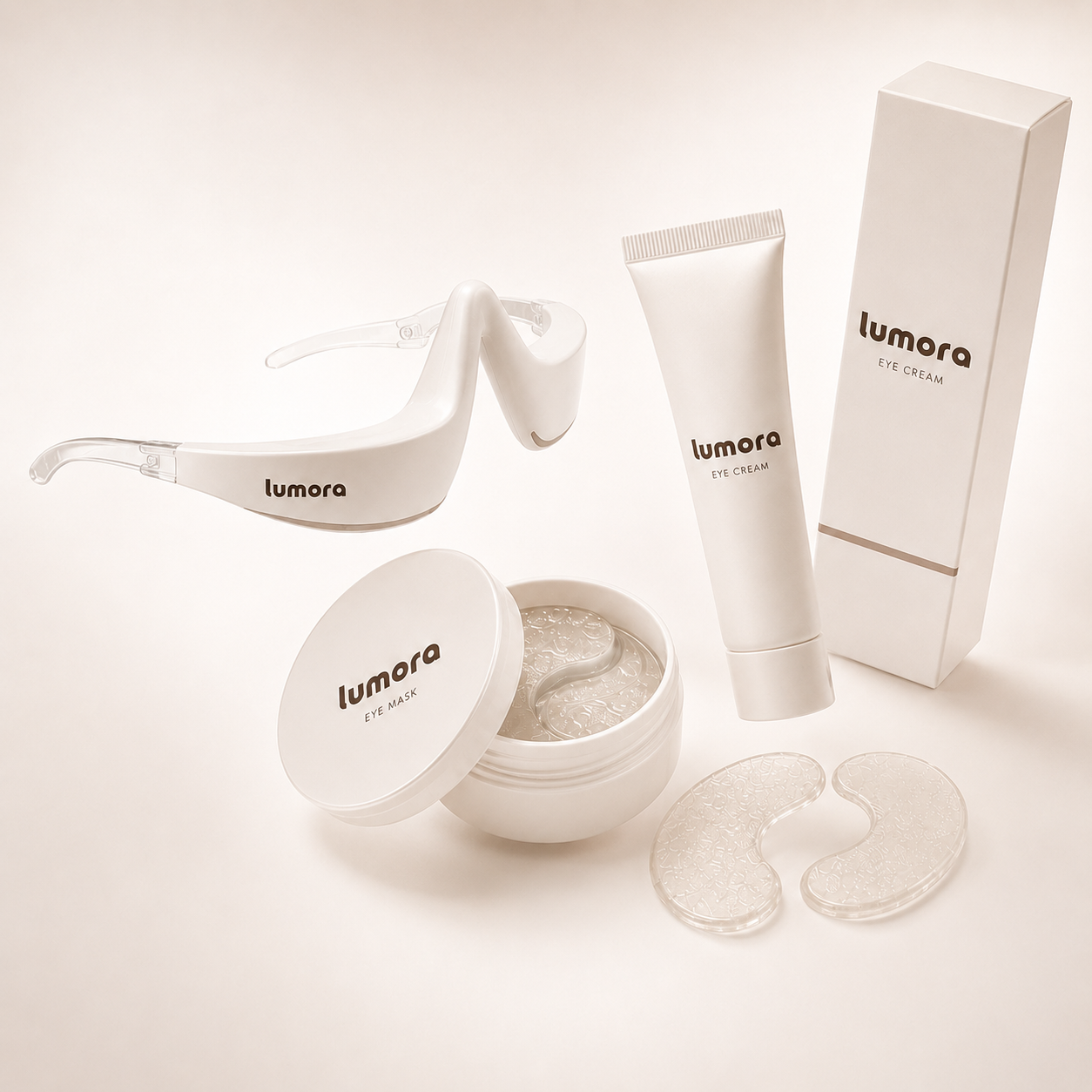 LUMORA eye ritual kit: device, eye mask patches jar and eye cream